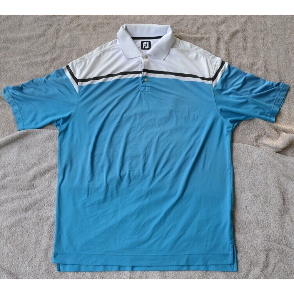 Footjoy Polo Shirt Men XL Performance Stretch‎ Color Block Blue White FJ Logo